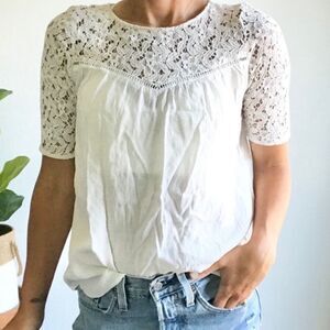 ZARA Guipure Lace Chiffon Blouse